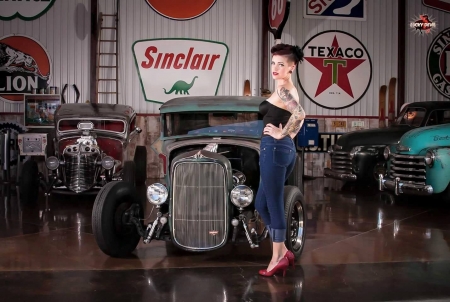 O'l Skool Hotrods & Pin Up - classic, garage, model, signs