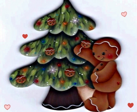 Gingerbread Girl Tree - Girl, Tree, Gingerbread, Hearts, Abstract