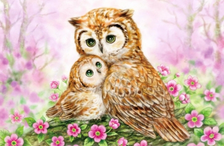 Mothers Love - Animals, Owl, Love, Mother, Birds