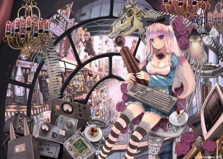 Alice - skull, alice, stuff, bones, girl, blue, anime, john hathway