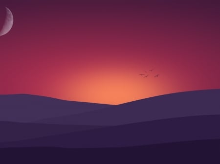 Twilight - abstract, moon, vector, sunrise, morning, night, orange, twilight, texture, sky, luna