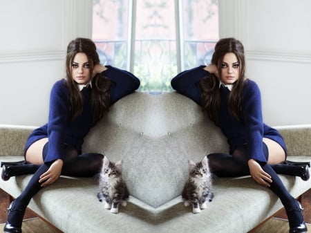 Mila Kunis - mila, mila kunis, wallpaper, heels, model, beautiful, actress, kunis, dress, 2017, legs, kitten, stockings