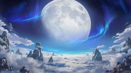 Moon - moon, blue, planet, yanchong lim, frumusete, fantasy, white, world, cloud, luminos, luna