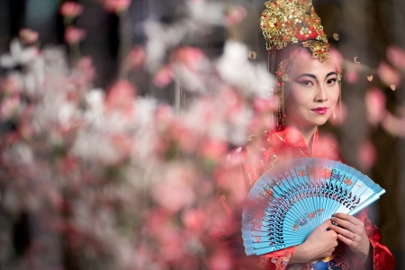 Beauty - hand fan, blue, woman, model, girl, flower, asian, pink