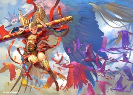 :-) - bird, anime, phoenix, girl, takayama toshaki, manga, fantasy, pasare, luminos