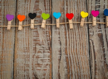 :-) - colorful, heart, wood, brown, valentine, card