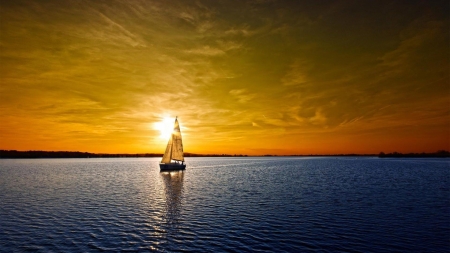 Sailboat at Sunset - nature, sky, sunset, sea, boat