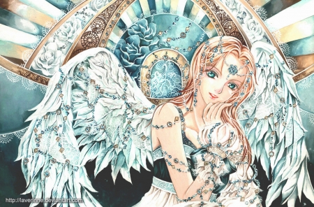 Angel - wings, white, fantasy, laverinne, anime, girl, blue, manga