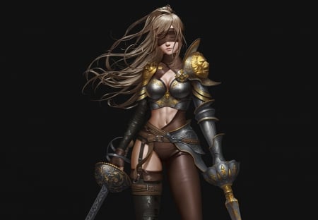 Fantasy girl - armor, fighter, black, game, fantasy, girl