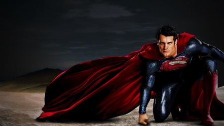 Superman - actor, poster, blue, superman, Henry Cavill, man, black, red, movie