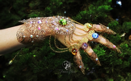 The infinity gauntlet - stuff, fantasy, hand, fireflypath, woman, creative, jewel