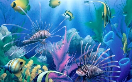 marine life - lionfiish, marine, life, angelfish