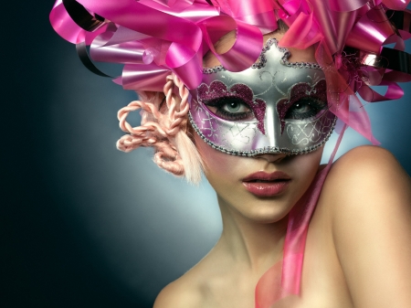 Beauty - mask, woman, model, girl, face, pink