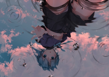 Girl - cloud, summer, pink, water, anime, kantai collection, girl, manga, reflection, minazuki kan