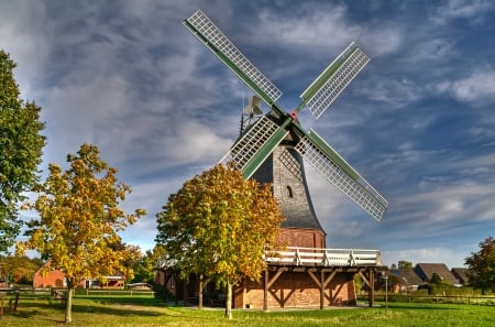 Autumn Windmill - clouds, fall, germny, Autumn, windmill, sky