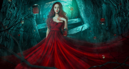 Crimson Beauty - woman, beauty, girl, jessica truscott, fantasy, art, pretty, red, beautiful, digital, crimson