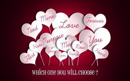 Which One Will You Choose - hearts, valentines, typography, heart shaped, pink background