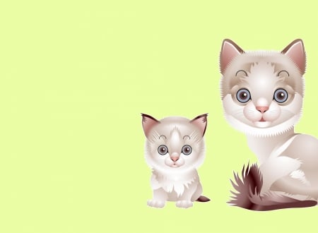 Cats - yellow, child, cat, fantasy, pisica, kitten, cute, couple, luminos