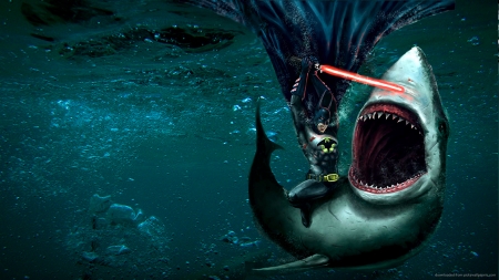 batman verses shark - ocean, batman, shark, lightsabor