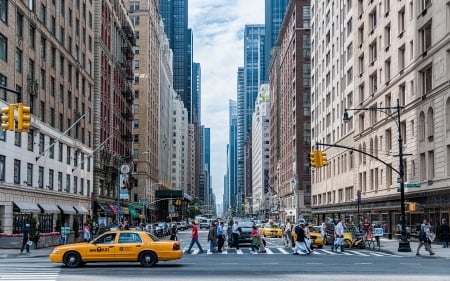 New York - taxi, new york, street, people, america, city, skyscrapers