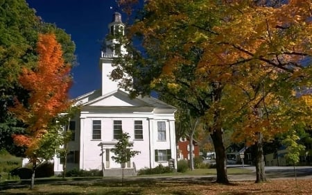 Church in New Hampshire - leaves, autumn, seasonal, trees