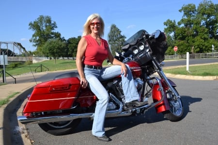 beauty and the beast - harley, girl, davidson, motorcycle, blonde