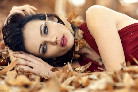 Beauty - alessandro di cicco, woman, autumn, model, girl, leaf