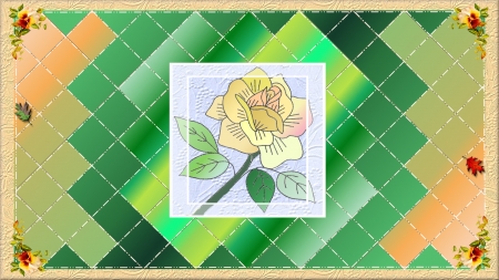 The Last Rose Of Summer - green, stitching, yellow, rose