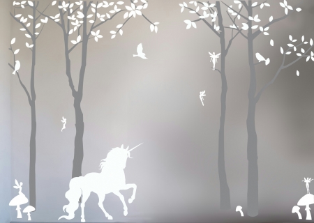 Mystical Forest - leaves, fairies, trees, unicorn