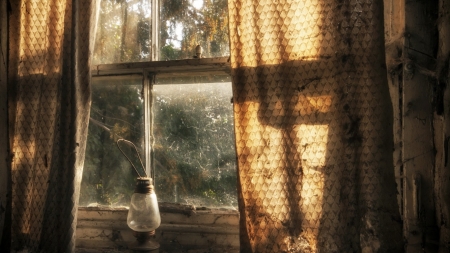 ღ Lamp ღ - lamp, window, view, curtains