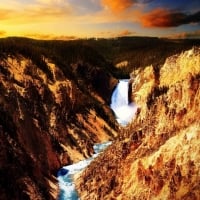 Waterfall and Mountains