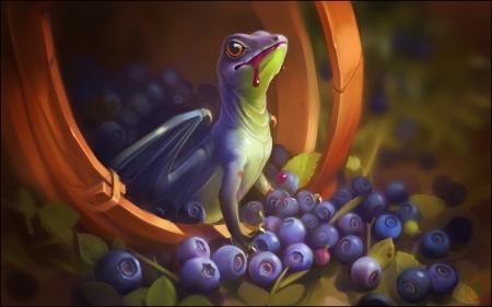 Berry dragon - berry, gaudibuendia, blue, fantasy, fruit, orange, dragon, luminos, green