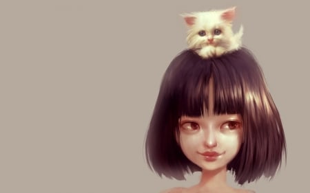 :) - ilse harting, girl, cat, fantasy, animal, kitten, pisici, cute, art, luminos