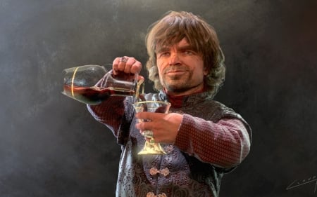 Tyrion Lannister - game of thrones, claudio clemente, ns, tyrion lannister, man, wine, fantasy, dwarf, Peter Dinklage, art, luminos, glass