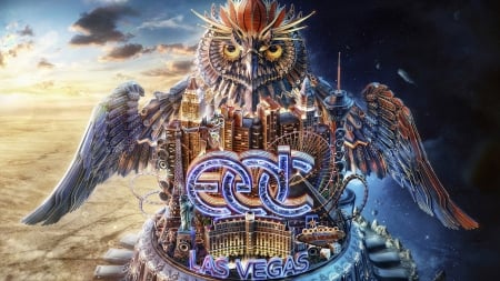 Las Vegas - owl, aleksandr kuskov, fantasy, daisy carnival, las vegas, bufnita, luminos