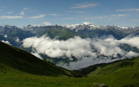 Mountains - mountains, landscape, clouds, grass