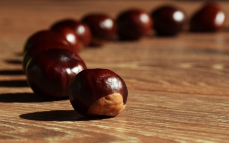 Chestnuts - table, autumn, brown, chestnuts