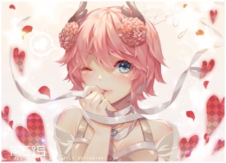 Girl - face, flower, pink, cute, skunkyfly, anime, girl, manga, white, heart