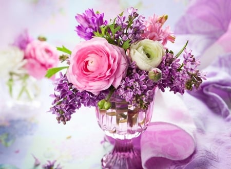 LILACS IN A VASE - image, lilacs, flowers, vase