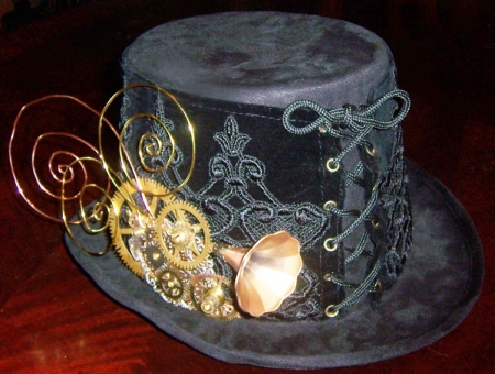 Steampunk - ornaments, hat, metal, wheels