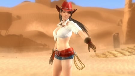 Dead Or Alive . . - girls, western, women, models, ranch, anime, digital art, outdoors, brunettes, cowgirl, fantasy, female, desert, dead or alive, fashion