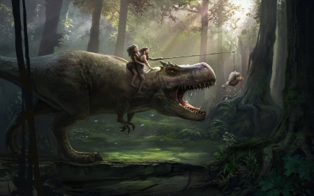 :) - dinosaur, forest, fantasy, animal, funny, cute, couple, art, luminos, dino