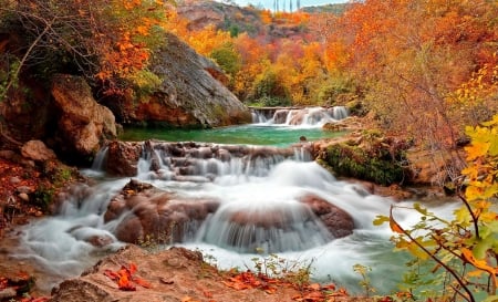 Autumn fall - autumn, cascades, trees, colorful, waterfall, rocks, foliage, mounhtain, fall, forest, river, beautiful