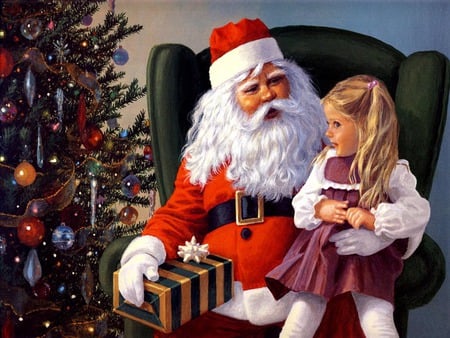 What Do You Want For Christmas? - santa, chair, girl, gift, tree