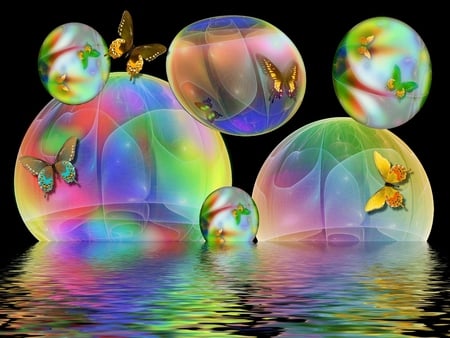 butterfly bubbles - colour, butterfly, bubbles rising, floating, water, colors, bubbles, butterflies