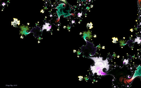 Fractal floral garland - fractal, black, garland, cg, white, fractals, purple, dark, yellow, floral, pink, red, green