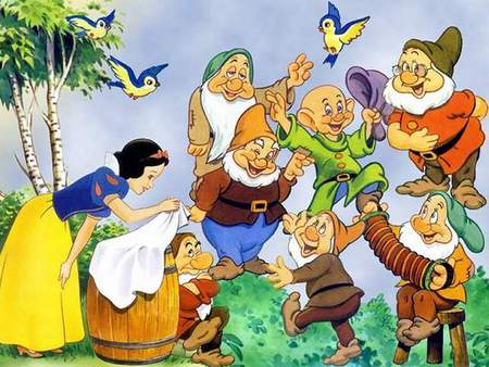 Snow White classic dsney - snowhwite, dwarfs, animals, outside