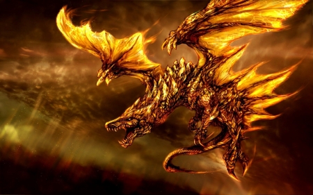 fire dragon - fire, creature, sky, dragon