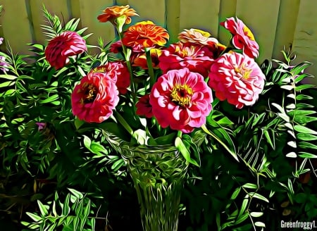 ZINNIAS IN VASE