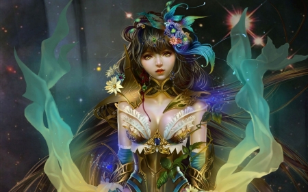 Fantasy girl - fantasy, blue, green, girl, fairy, nana, art, luminos